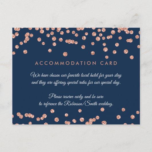 Accommodatie Roos Gold Glitter Confetti Navy Blue Briefkaart (Voorkant)