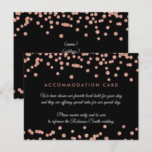 Accommodatie Roos Goud Glitter Confetti Zwart Briefkaart (Voorkant / Achterkant)