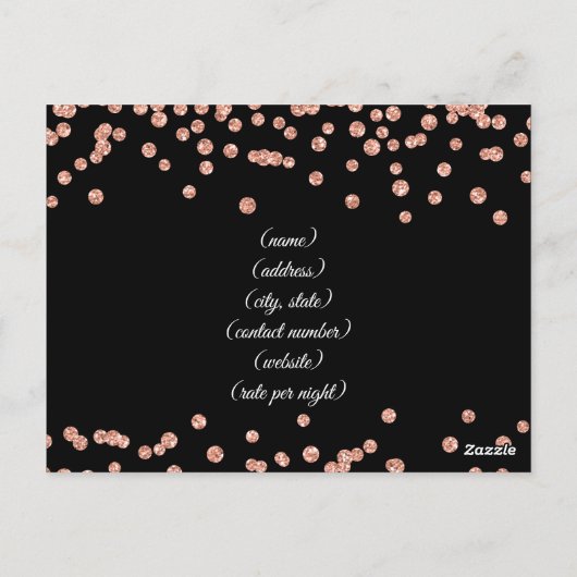 Accommodatie Roos Goud Glitter Confetti Zwart Briefkaart (Achterkant)