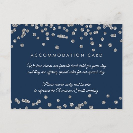 Accommodatie Silver Faux Glitter Confetti Navy Briefkaart (Voorkant)