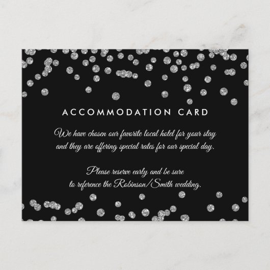 Accommodatie Silver Faux Glitter Confetti Zwart Briefkaart (Voorkant)
