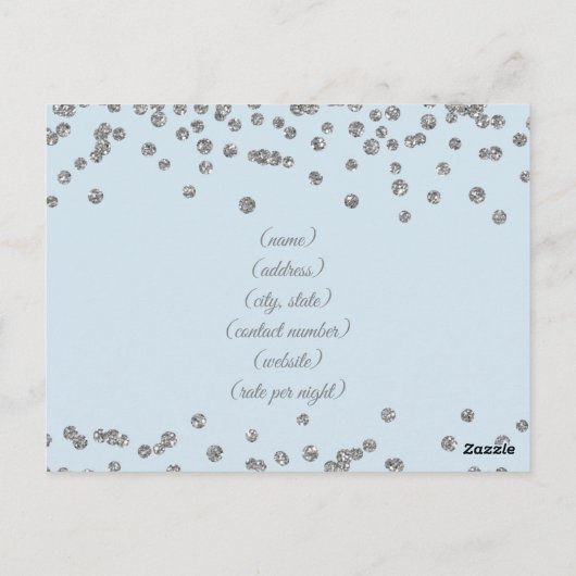 Accommodatie Silver Glitter Confetti Ice Blue Briefkaart (Achterkant)