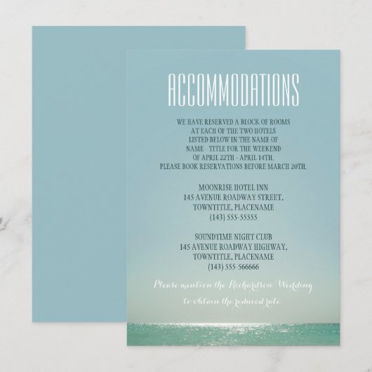 Accommodaties voor strandbruiloften informatiekaartje (Voorkant / Achterkant)