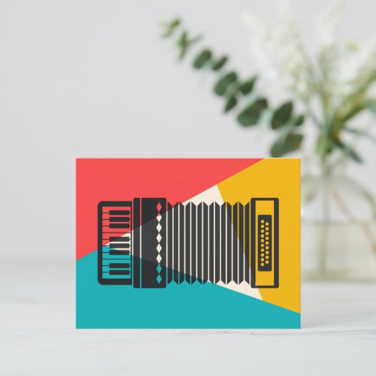 Accordeon Drie-Kleur - Turquoise Koraal Goud Muzie Briefkaart (Staand voorkant)