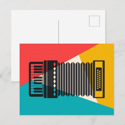 Accordeon Drie-Kleur - Turquoise Koraal Goud Muzie Briefkaart (Voorkant / Achterkant)