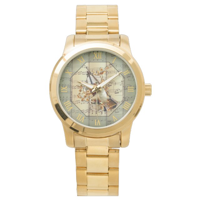 Accordeon ~ Edison fonograaf ~ cello ~ horloge (Voorkant)