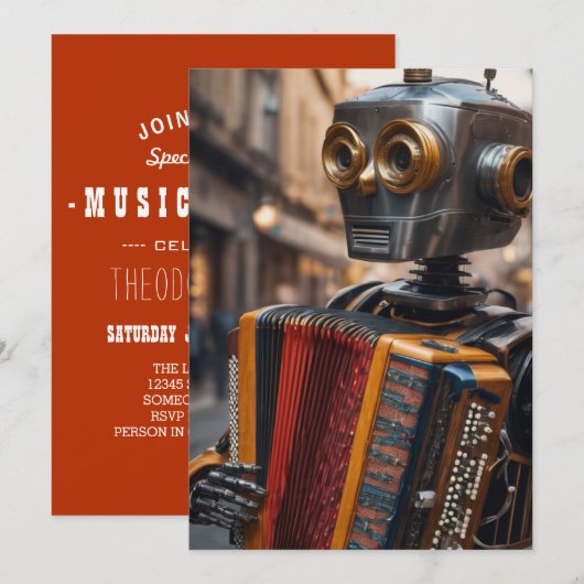 accordeon robot uitnodiging (Voorkant / Achterkant)