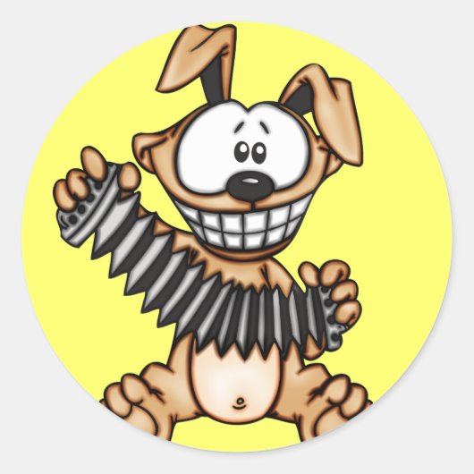 accordeon spelen cartoon hond ronde sticker (Voorkant)