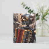 accordeon spelende astronaut briefkaart (Staand voorkant)