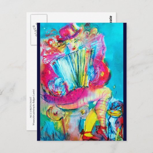 ACCORDEON SPELER IN DE NACHT WATERVERF BRIEFKAART (Voorkant / Achterkant)