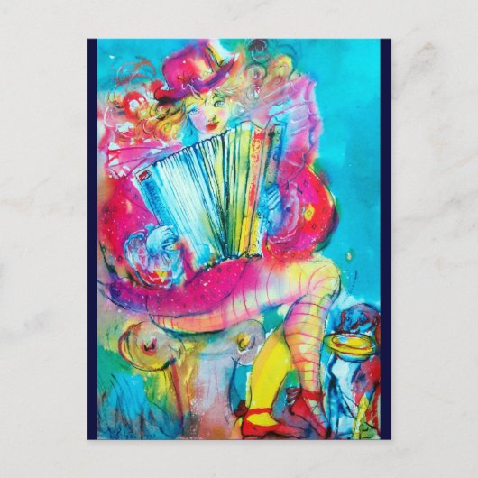 ACCORDEON SPELER IN DE NACHT WATERVERF BRIEFKAART (Voorkant)