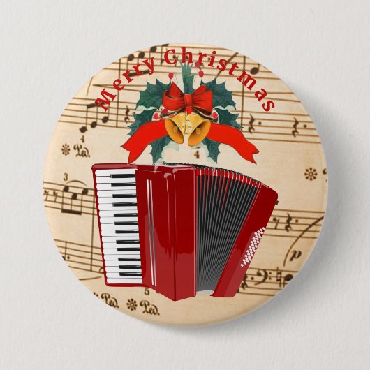 Accordeonmuziek, Kerstmisontwerp, Ronde Button 7,6 Cm (Voorkant)