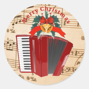 Accordeonmuziek, Kerstmisontwerp, Ronde Sticker