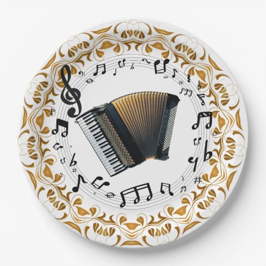 Accordeonontwerp in elegant zwart en goud papieren bordje (Voorkant)