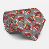 Accordeons en muzieknoten rood en grijs patroon stropdas (Opgerold)