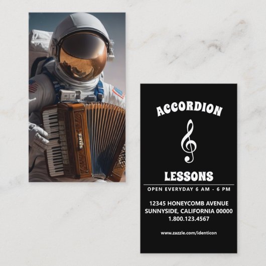 accordeonspel astronaut visitekaartje (Voorkant / Achterkant)