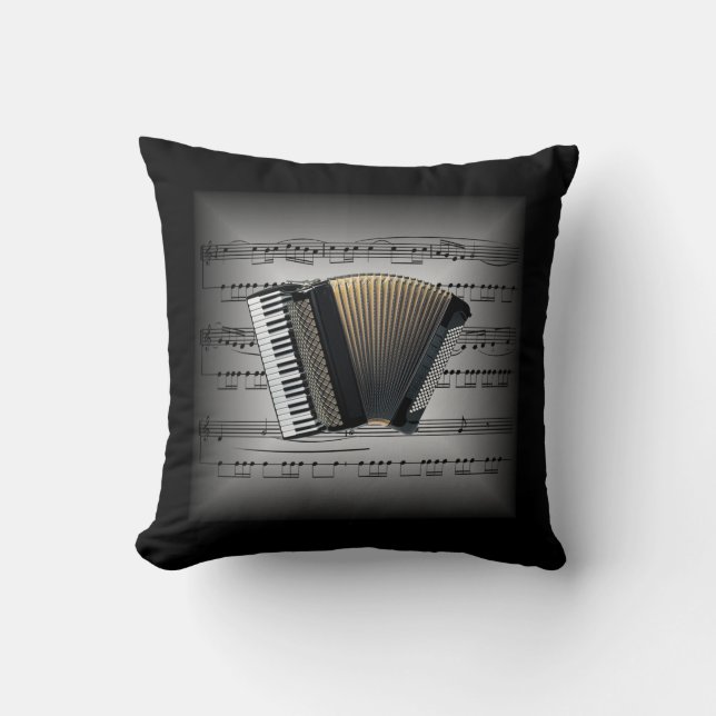 Accordion ~ 3-D-vel muziek ~ Pillow Grey/Black ~ Kussen (Voorkant)