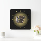 Accordion ~ 3-D-vellen Muziek ~ Gold & Black Back Vierkante Klok (Huis)