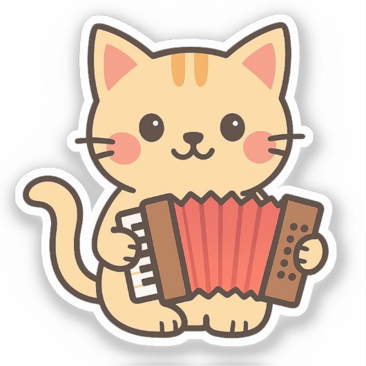 Accordion Cat Drawing Sticker (Voorkant)