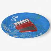 Accordion met muziekachtergrond in blauw papieren bordje (Gekanteld)