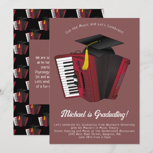 Accordion Music Graduation Party Uitnodiging (Voorkant / Achterkant)