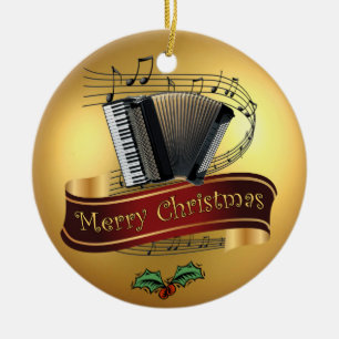 Accordion ~ Musical Scroll ~ Gold Merry Kerst~ Keramisch Ornament