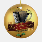 Accordion ~ Musical Scroll ~ Gold Merry Kerst~ Keramisch Ornament (Achterkant)