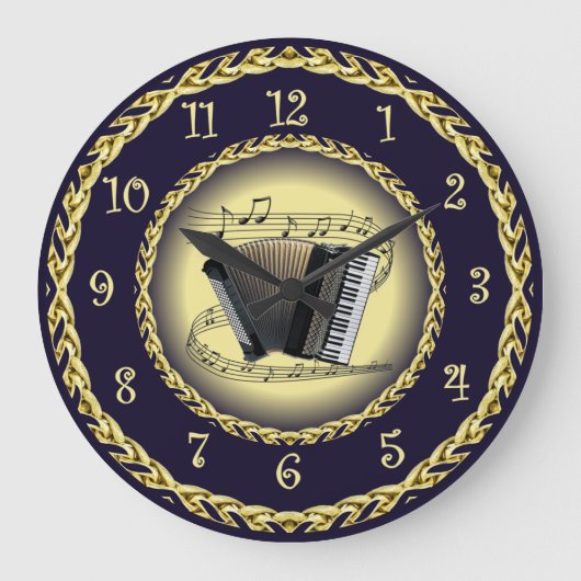 Accordion ~ Musical Scroll ~ Gold/Navy Blue ~ Grote Klok (Voorkant)