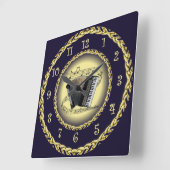 Accordion ~ Musical Scroll ~ Gold/Navy Blue ~ Vierkante Klok (Hoek)