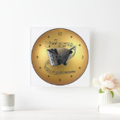 Accordion~Musical Scroll~Golden Wereldbol Backgrou Vierkante Klok (Huis)