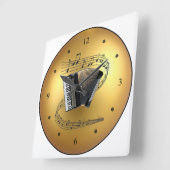 Accordion~Musical Scroll~Golden Wereldbol Backgrou Vierkante Klok (Hoek)