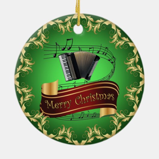 Accordion ~ Musical Scroll ~ Merry Kerst~ * ~ Keramisch Ornament (Achterkant)