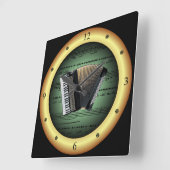 Accordion op blad Music~Green op Gold Background~ Vierkante Klok (Hoek)