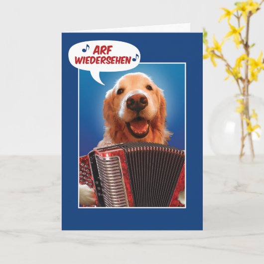 Accordion-Play Golden Retriever Arf Wiedersehen Kaart (Gele Bloem)