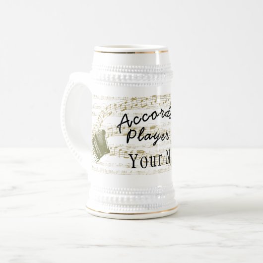 Accordion player bier stein mok jouw naam (Voorkant links)
