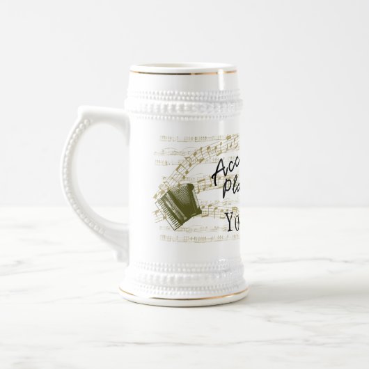 Accordion player bier stein mok jouw naam (Links)