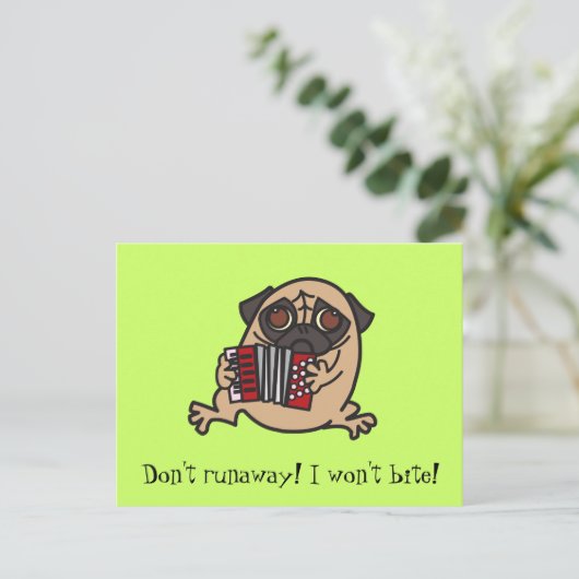 Accordion Pug Briefkaart (Staand voorkant)