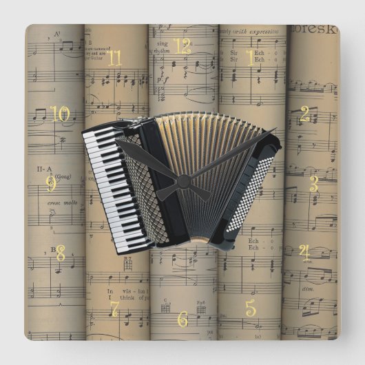 Accordion ~ Rollend vel Music Achtergrond ~ Muziek Vierkante Klok (Voorkant)