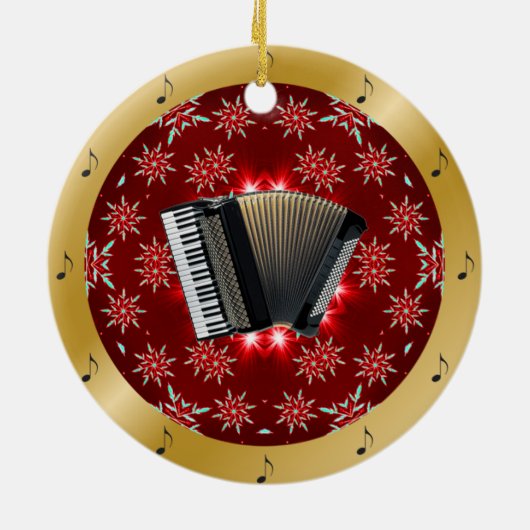 Accordion ~ Silver ~ Red ~ Kerstmis ~ Keramisch Ornament (Achterkant)