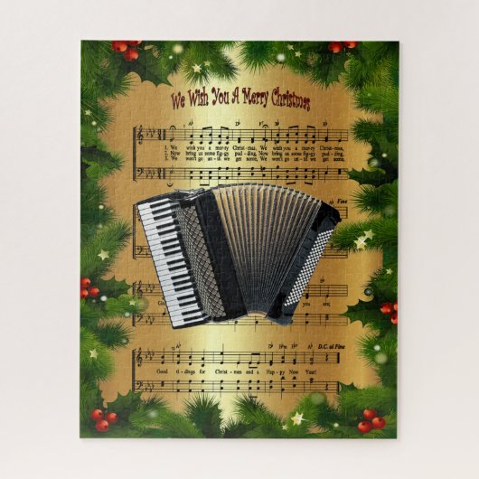 Accordion ~ "Wij wensen u een prettig kerstfeest" Legpuzzel (Verticaal)