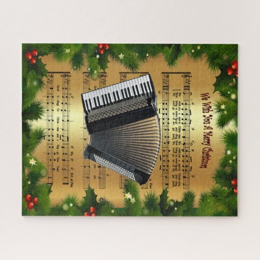 Accordion ~ "Wij wensen u een prettig kerstfeest" Legpuzzel (Horizontaal)