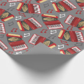 Accordions en Musical Notes Grey and Red Pattern Cadeaupapier (Hoek)