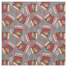 Accordions en Musical Notes Grey and Red Pattern Stof