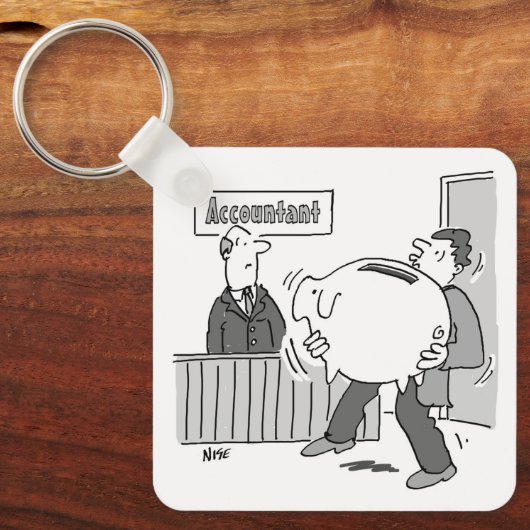 Accountant client met gigantische spaarbank sleutelhanger (Voorkant)
