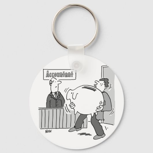 Accountant client met gigantische spaarbank sleutelhanger (Voorkant)