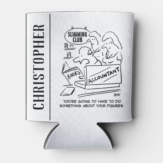 Accountant controleert de boeken in een slanke clu blikjeskoeler (Voorkant)