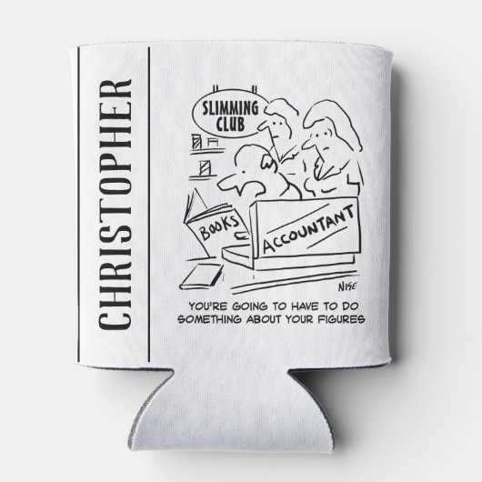 Accountant controleert de boeken in een slanke clu blikjeskoeler (Achterkant)