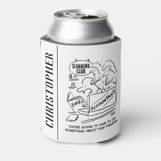Accountant controleert de boeken in een slanke clu blikjeskoeler (Blikje Achterkant)