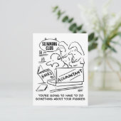 Accountant controleert de boeken in een slanke clu briefkaart (Staand voorkant)