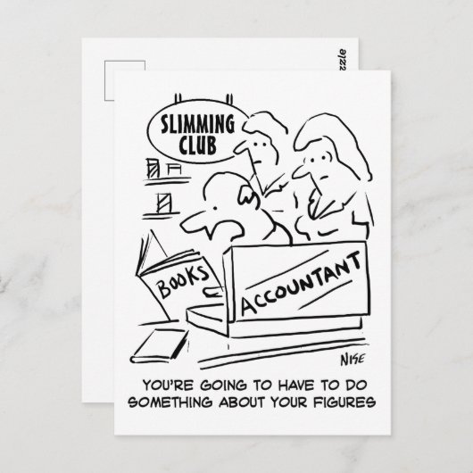 Accountant controleert de boeken in een slanke clu briefkaart (Voorkant / Achterkant)